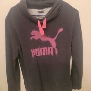 Puma Charcoal No Hood Hoodie With Pink Puma Logo